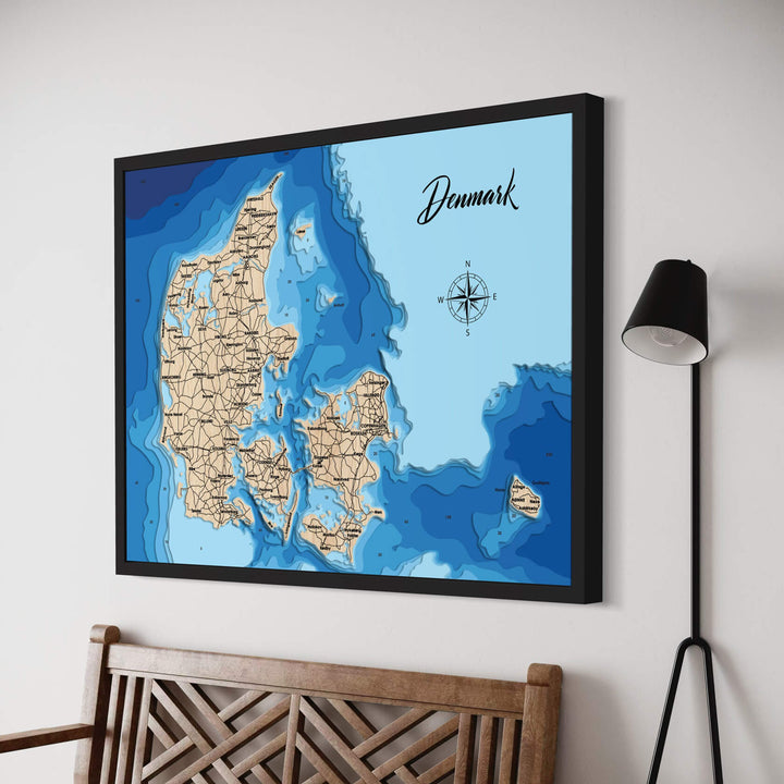 Moc Tho's actual size of Denmark personalized 3d wood map . perfect gift for your lake house