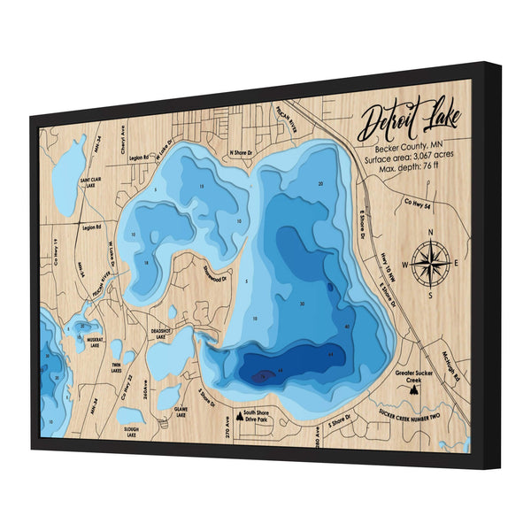 Detroit Lake Map, Minnesota - Personalized 3D Wooden Map - Depth Map Wall Art - Nautical Decor for Lake House