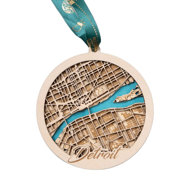 Detroit, Michigan USA 3D Wooden City Map Ornament – 4.5’’x4’’ - Blue