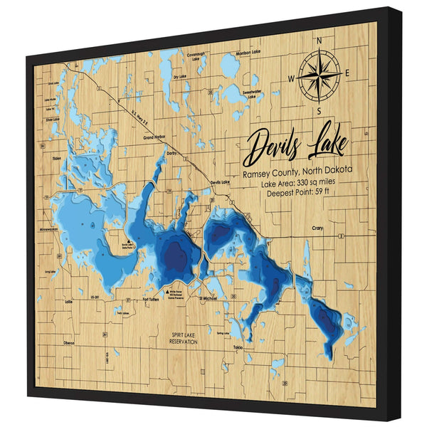 Devils Lake 3D Wooden Map – Blue – 9 Layers