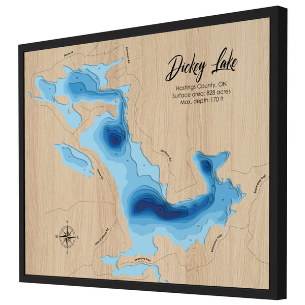 Dickey Lake 3D Wooden Map – Blue – 9 Layers