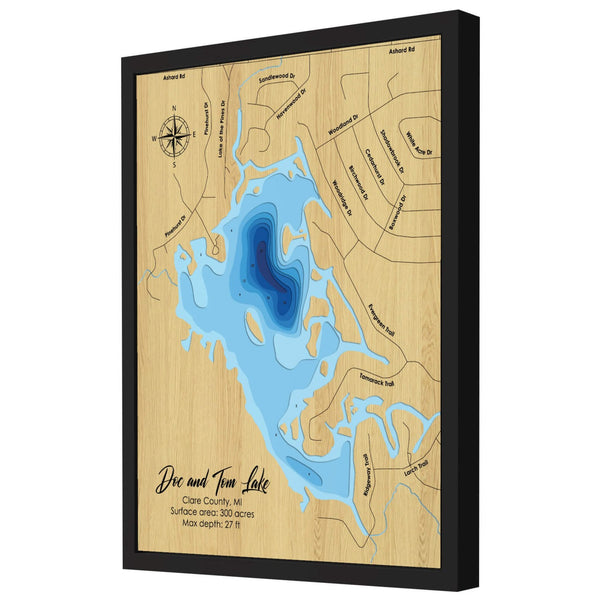 Doc and Tom Lake 3D Wooden Map – Blue – 9 Layers