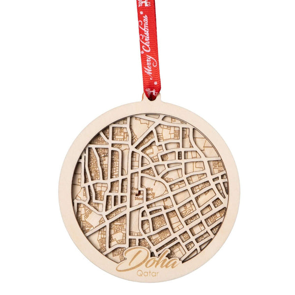 Doha, Qatar 3D Wooden City Map Ornament – 4.5’’x4’’ - Blue