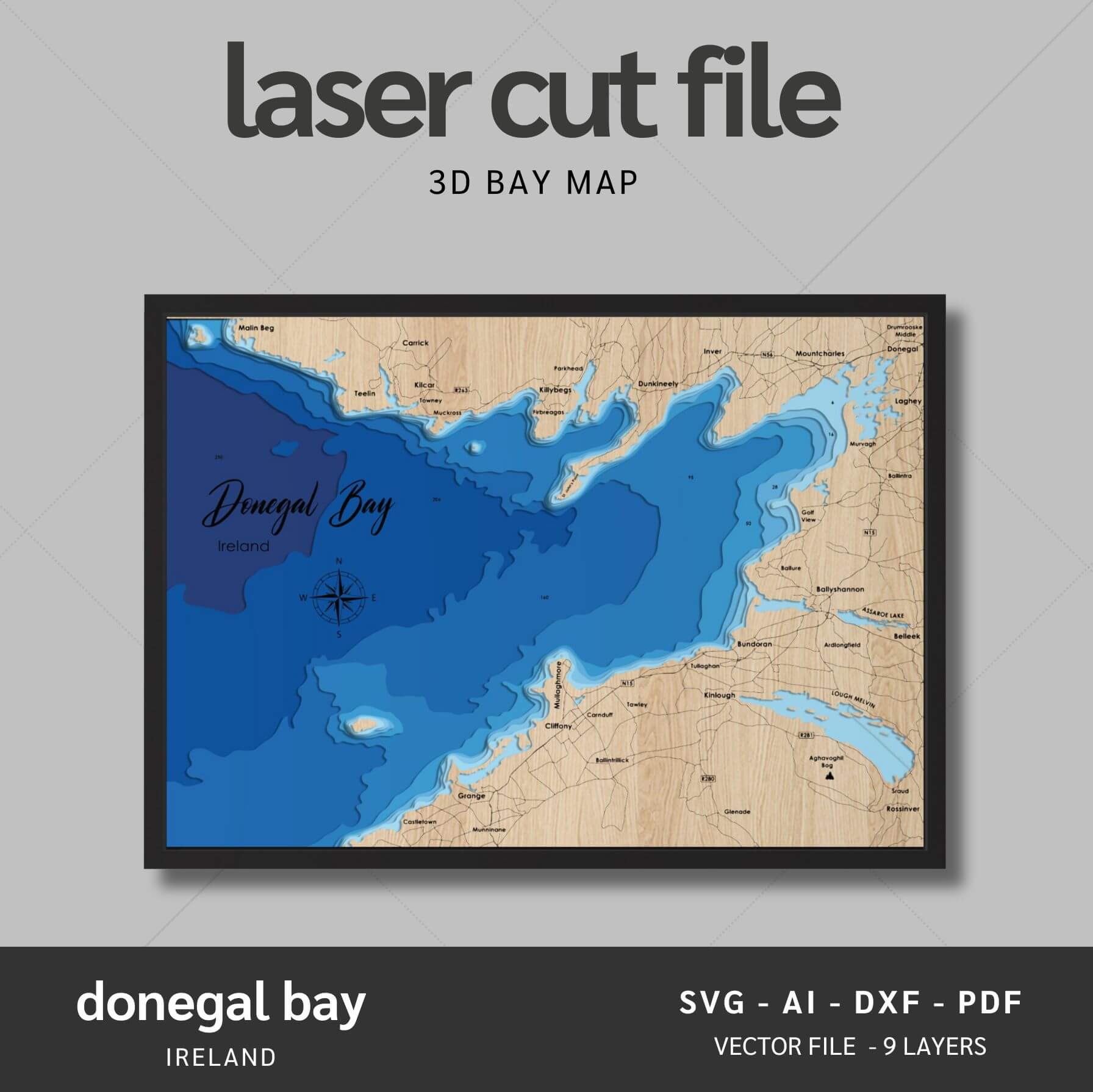 Style Dxf Maps Donegal Bay, Ireland Laser Map Files - 9 Layers - Svg/Ai/Dxf/Pdf – Moc ...