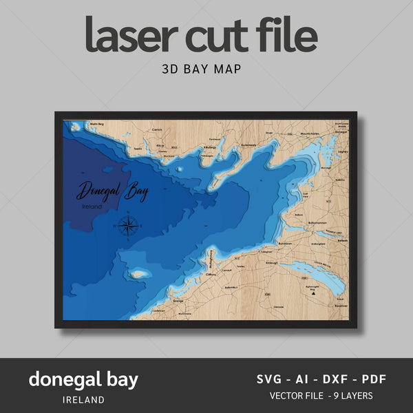 Donegal Bay, Ireland Laser Map Files - 9 Layers - Svg/Ai/Dxf/Pdf