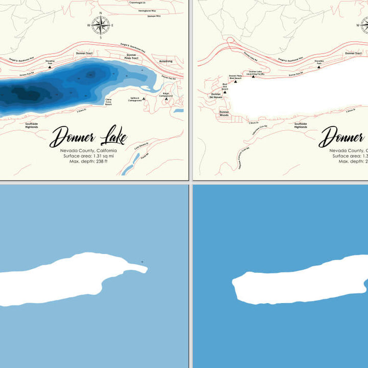 Donner Lake, California Laser Map Files 9 Layers Svg/Ai/Dxf/Pdf