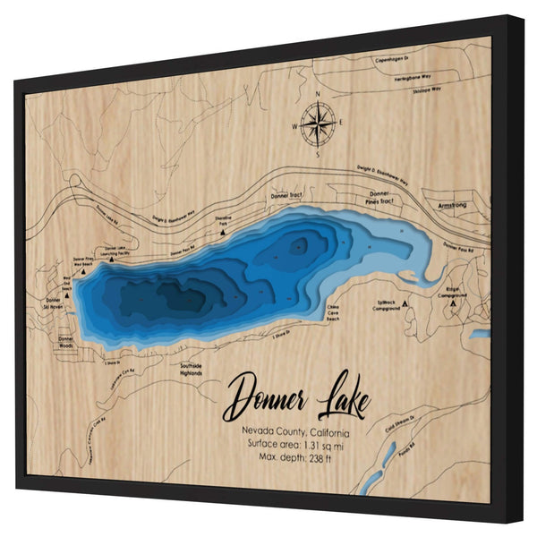 Donner Lake 3D Wooden Map – Blue – 9 Layers