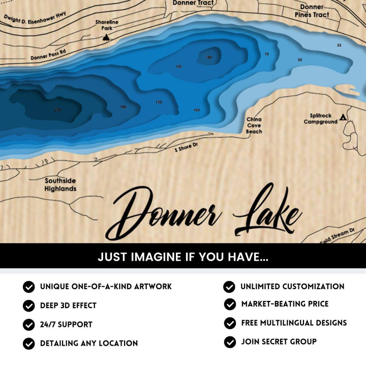Donner Lake, California Laser Map Files 9 Layers Svg/Ai/Dxf/Pdf