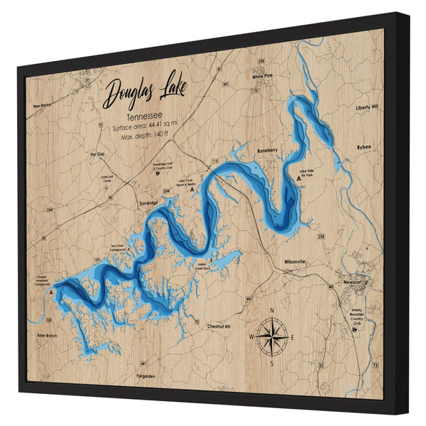 Douglas Lake 3D Wooden Map – Blue – 6 Layers