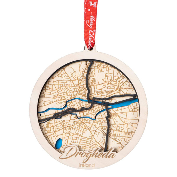 Drogheda, Ireland 3D Wooden City Map Ornament – 4.5’’x4’’ - Blue