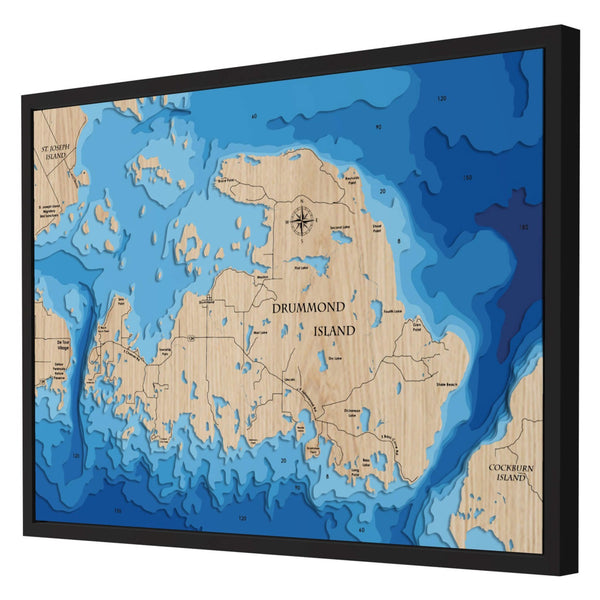 Drummond Island 3D Wooden Map – Blue – 8 Layers