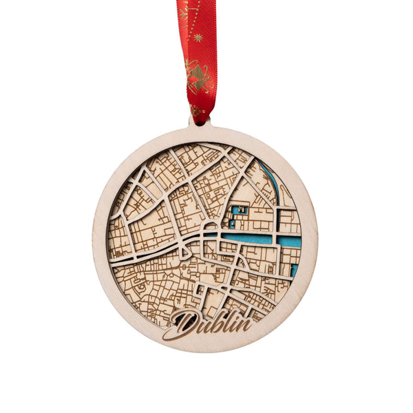 Dublin, Ireland 3D Wooden City Map Ornament – 4.5’’x4’’ - Blue