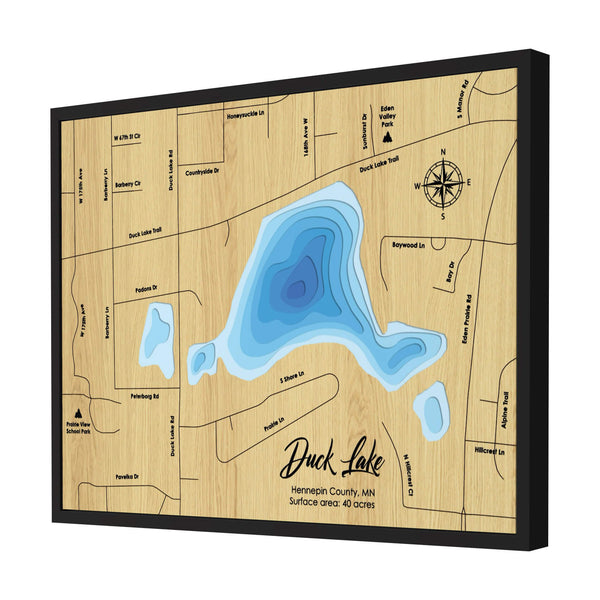 Duck Lake Map, Minnesota - Personalized 3D Wooden Map - Depth Map Wall Art - Nautical Decor for Lake House