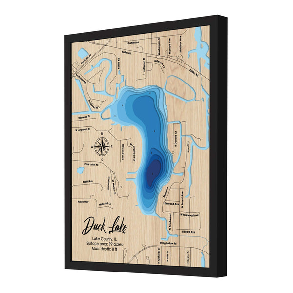 Duck Lake Map, Illinois - Personalized 3D Wooden Map - Depth Map Wall Art - Nautical Decor for Lake House