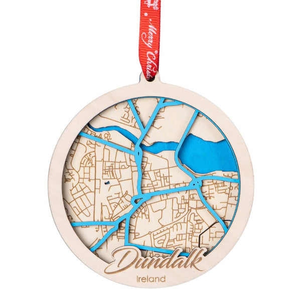 Dundalk, Ireland 3D Wooden City Map Ornament – 4.5’’x4’’ - Blue