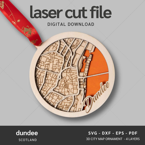 Dundee, Scotland City Map Ornaments Files - 4 Layers - Svg/Ai/Dxf/Pdf