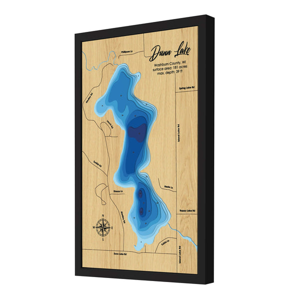 Dunn Lake Map, Wisconsin - Personalized 3D Wooden Map - Depth Map Wall Art - Nautical Decor for Lake House