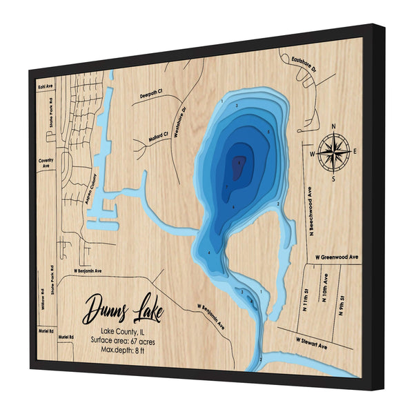 Dunns Lake Map, Illinois - Personalized 3D Wooden Map - Depth Map Wall Art - Nautical Decor for Lake House