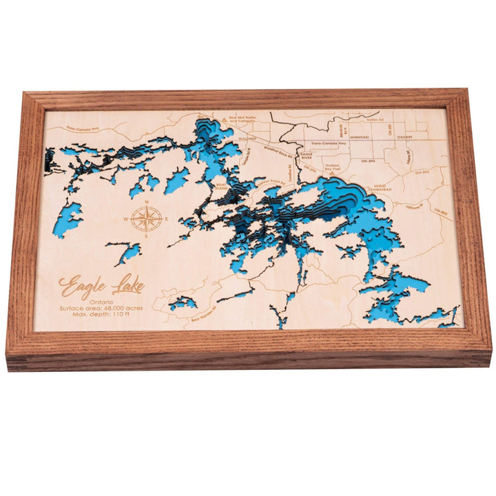 the intricate details of our Eagle Lake 3D Wooden Nautical Map Wall Art, exclusively by Moc Tho