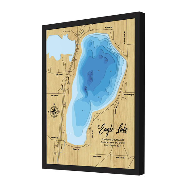 Eagle Lake, Kandiyohi County Map - Personalized Wood Map - Depth Map Wall Art - Nautical Decor for Lake House