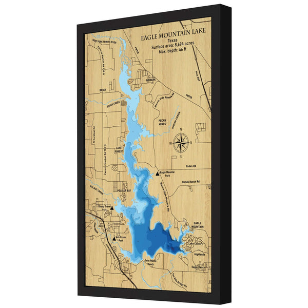 Eagle Mountain Lake 3D Wooden Map – Blue – 9 Layers