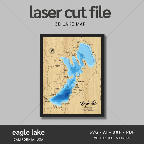 Eagle Lake, California Laser Map Files - 9 Layers - Svg/Ai/Dxf/Pdf