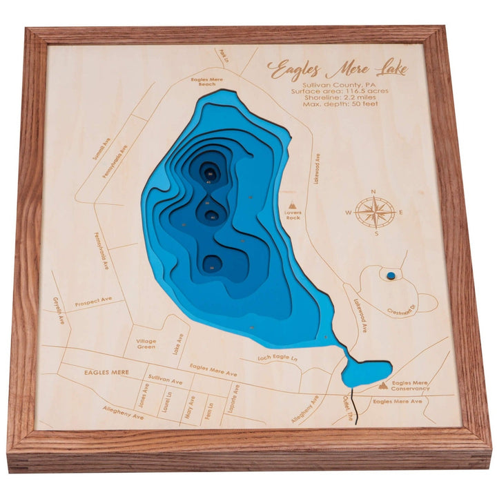 Experience the intricate craftsmanship of our Eagles Mere Lake 3D wooden map, exclusively by Moc Tho