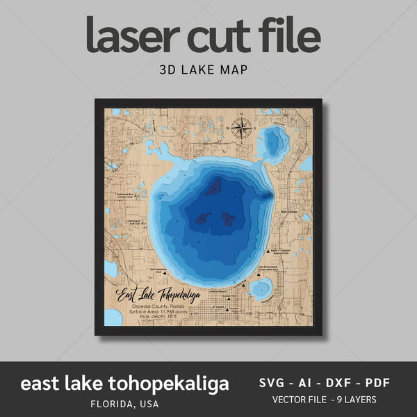 East Lake Tohopekaliga, Florida Laser Map Files - 9 Layers - Svg/Ai/Dxf/Pdf