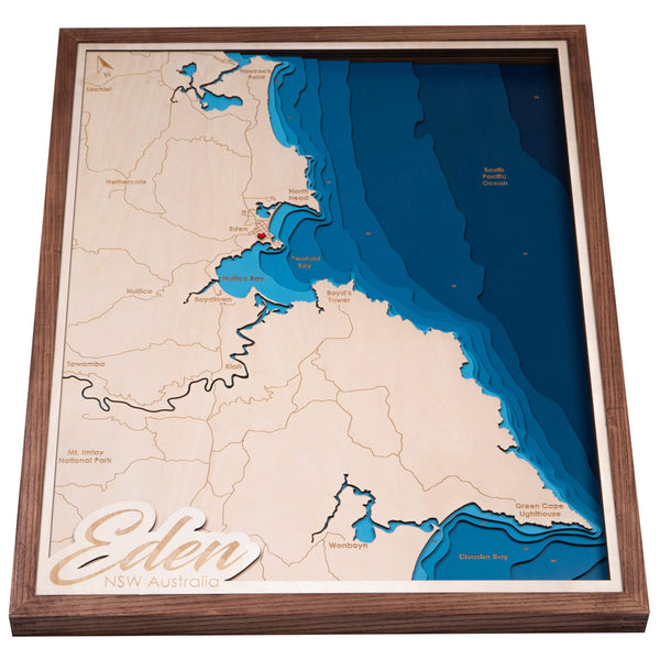 Eden, Australia 3D Wooden Map – Blue – 8 Layers