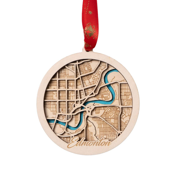 Edmonton, Canada 3D Wooden City Map Ornament – 4.5’’x4’’ - Blue