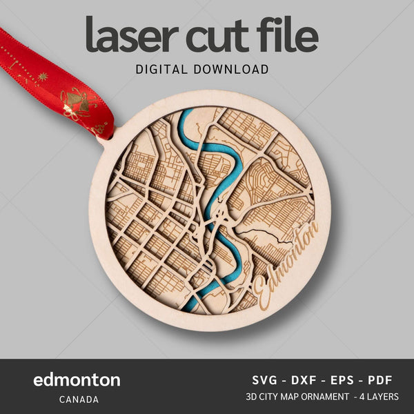 Edmonton, Canada City Map Ornaments Files - 4 Layers - Svg/Ai/Dxf/Pdf