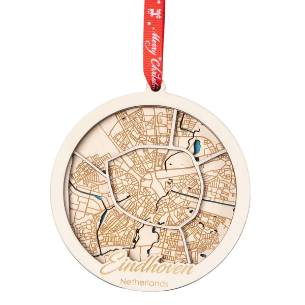 Eindhoven, Netherlands 3D Wooden City Map Ornament – 4.5’’x4’’ - Blue