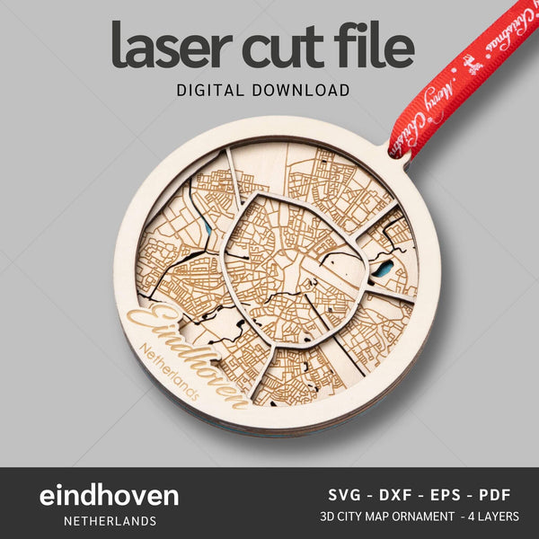 Eindhoven, Netherlands City Map Ornaments Files - 4 Layers - Svg/Ai/Dxf/Pdf