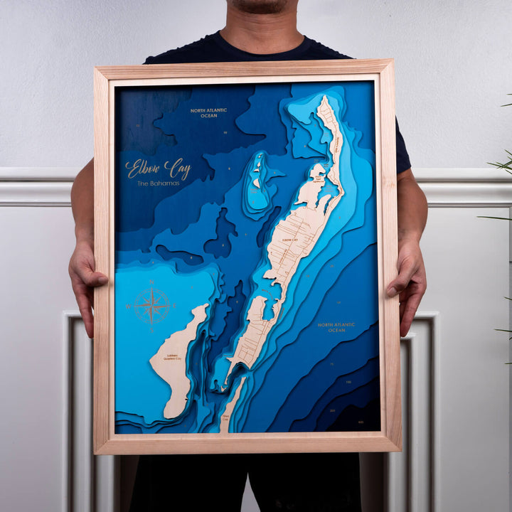 Experience the intricate craftsmanship of our Elbow Cay 3D Wooden Nautical Map, a unique piece of wall art by Moc Tho