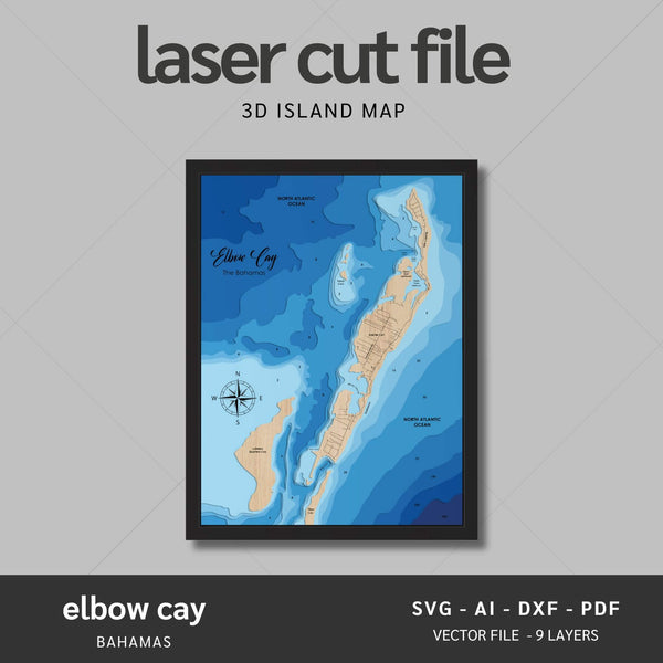 Elbow Cay, The Bahamas Laser Map Files - 9 Layers - Svg/Ai/Dxf/Pdf