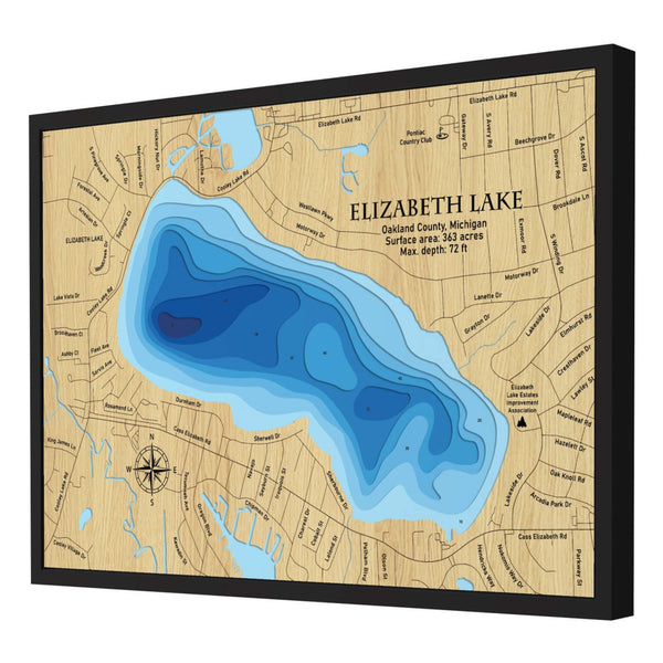 Elizabeth Lake 3D Wooden Map – Blue – 9 Layers