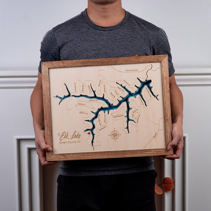 Behold the craftsmanship of our Elk Lake 3D Wooden Topographic Map, a stunning piece by Moc Tho