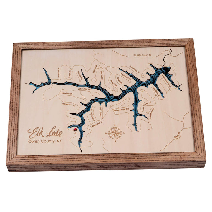 the intricate details of our Elk Lake 3D Wooden Nautical Map Wall Art, a unique creation by Moc Tho