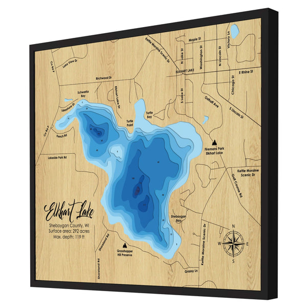 Elkhart Lake 3D Wooden Map – Blue – 9 Layers