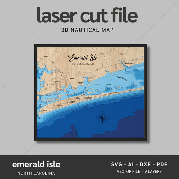 Emerald Isle, North Carolina Laser Map Files - 9 Layers - Svg/Ai/Dxf/Pdf