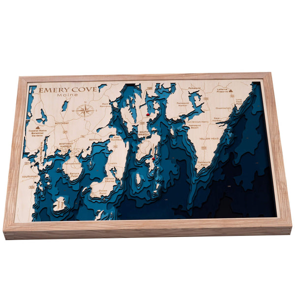 Emery Cover, Maine 3D Wooden Map – Dark Blue – 9 Layers