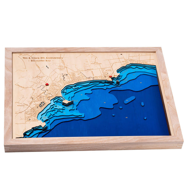 Encounter Bay 3D Wooden Map - Dark Blue - 8 Layers