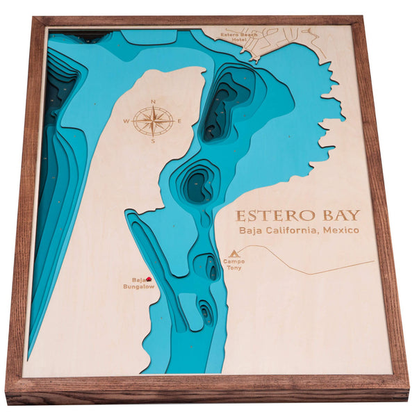 Estero Bay, Mexico 3D Wooden Map – Teal – 7 Layers