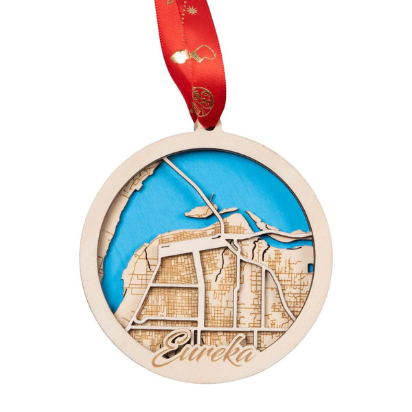 Eureka, California USA 3D Wooden City Map Ornament – 4.5’’x4’’ - Blue