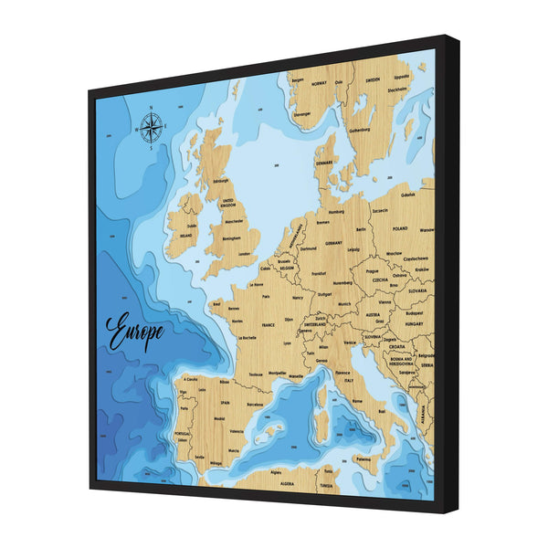 Europe Map - Personalized 3D Wooden Map - Depth Map Wall Art - Nautical Decor for Lake House