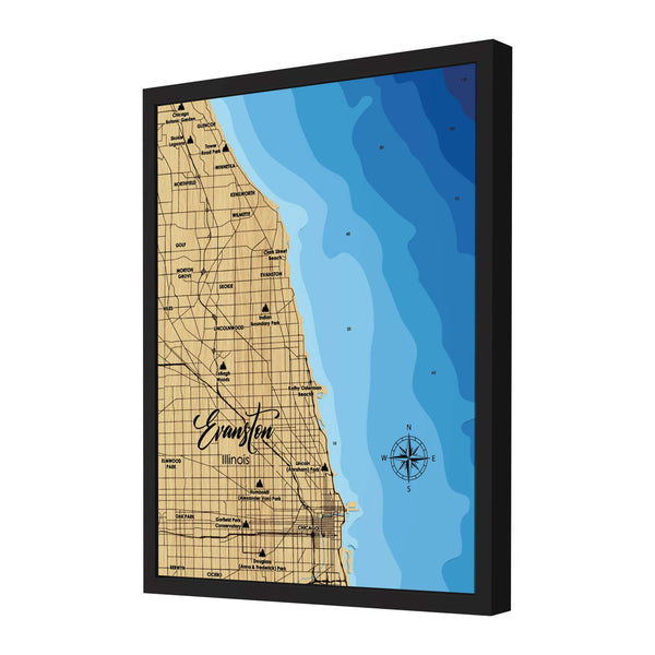 Evanston Map, Illinois - Personalized 3D Wooden Map - Depth Map Wall Art - Nautical Decor for Lake House