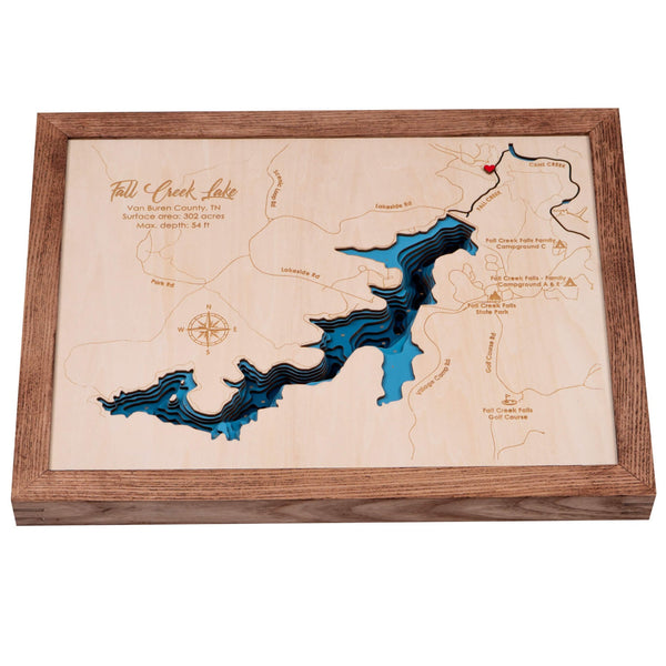 Fall Creek Lake 3D Wooden Map - Dark Blue - 9 Layers