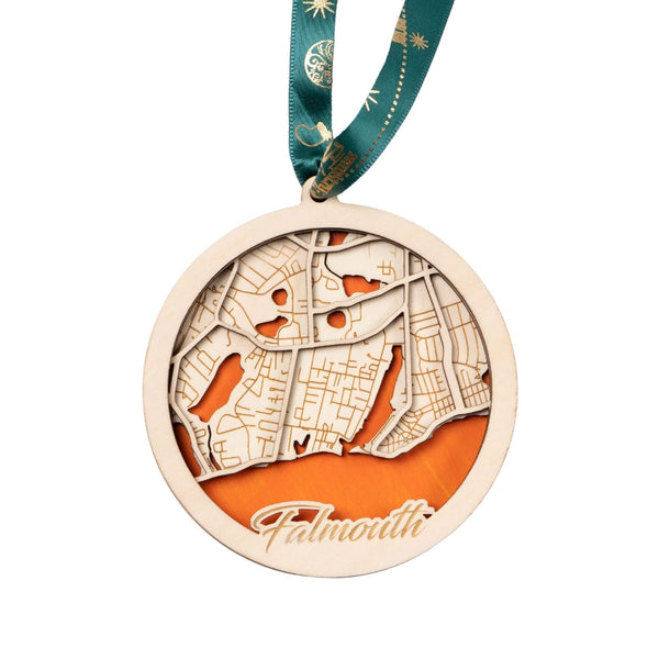 Falmouth, UK 3D Wooden City Map Ornament – 4.5’’x4’’ - Blue