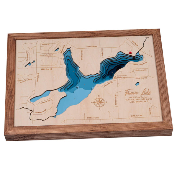 Fannie Lake 3D Wooden Map - Dark Blue - 9 Layers