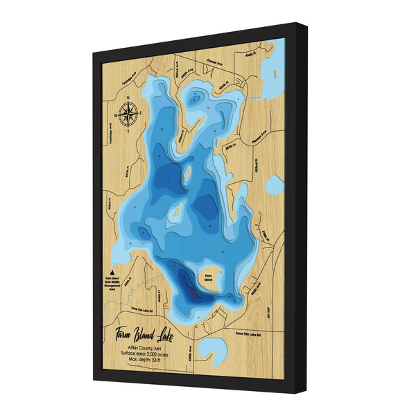 Farm Island Lake Map, Minnesota - Personalized Wood Map - Depth Map Wall Art - Nautical Decor for Lake House